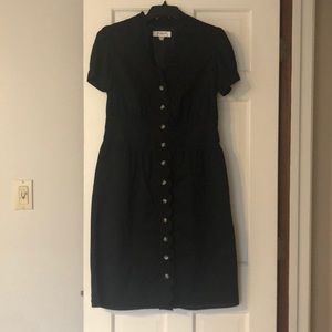 Black Midi Length Scallop Detail Dress